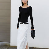Belted Midi Skirt - White