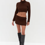 Chunky Knit Mini Skirt - Brown