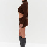 Chunky Knit Crop Skivvy - Brown