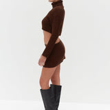 Chunky Knit Mini Skirt - Brown