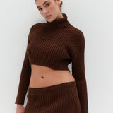 Chunky Knit Crop Skivvy - Brown