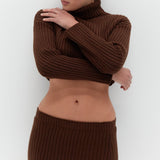 Chunky Knit Mini Skirt - Brown