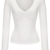Everyday V Neck Long Sleeve Top - White