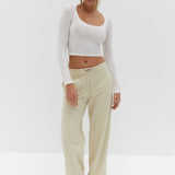 Semi Sheer Long Sleeve Crop Top - White