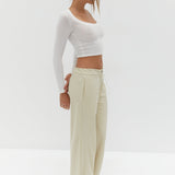 Semi Sheer Long Sleeve Crop Top - White