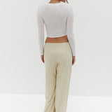 Semi Sheer Long Sleeve Crop Top - White