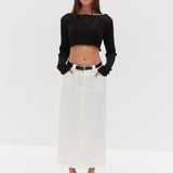 Belted Midi Skirt - White