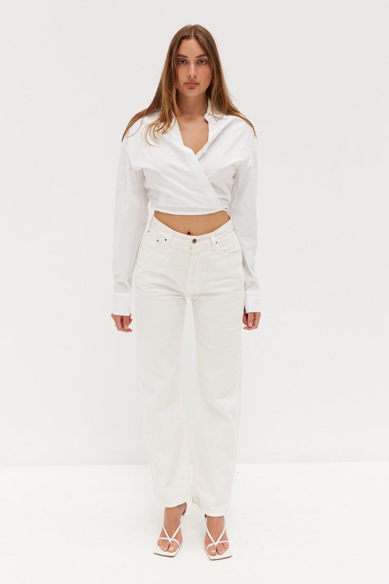 Crop Tie Shirt - White