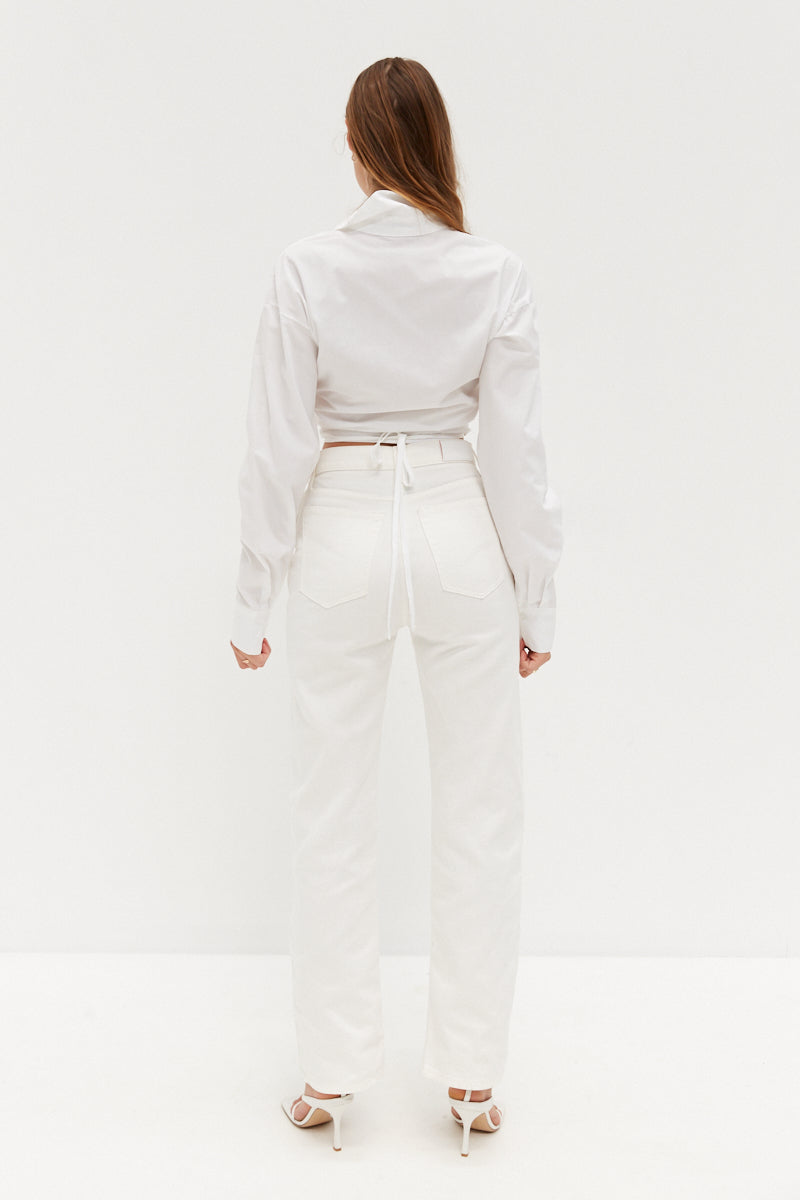 Crop Tie Shirt - White