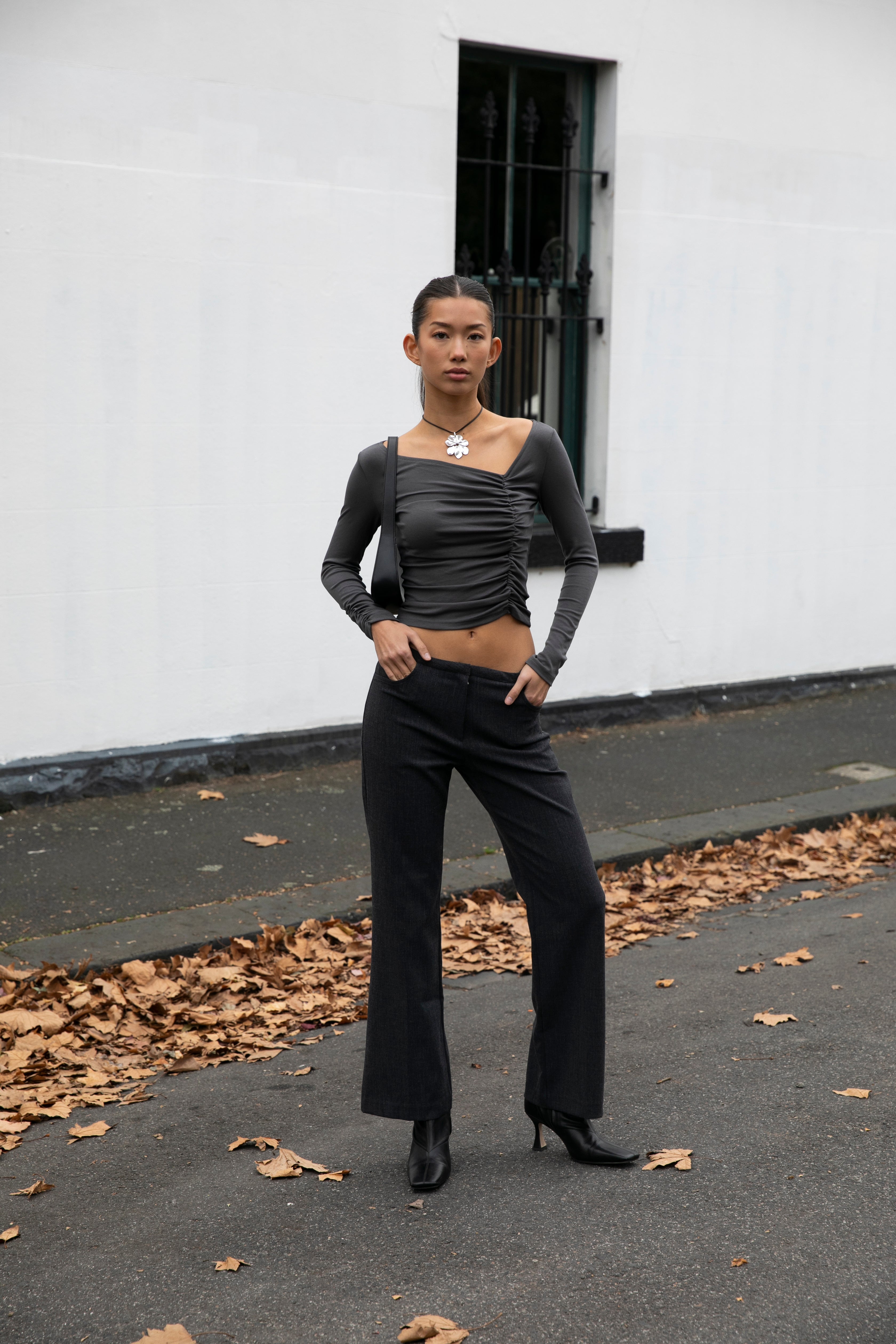 Low Rise Trousers Dark Grey – Style Addict® - Main Image