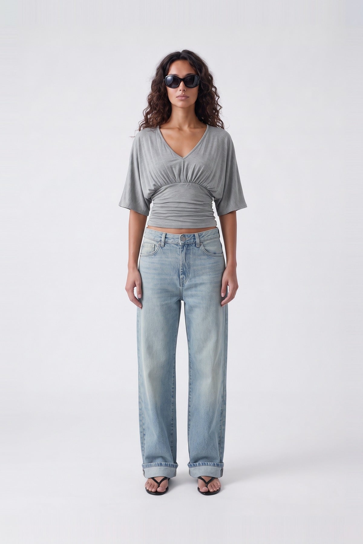 Sienna Top Grey Marle - front view