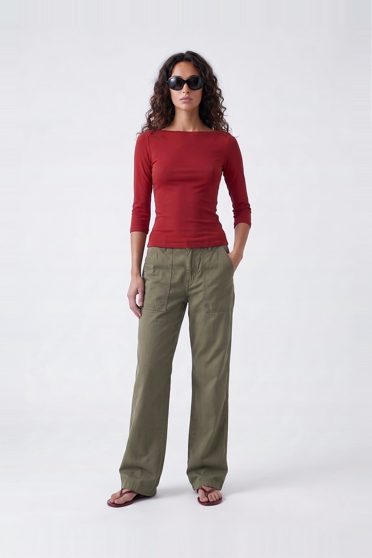 Elle Boat Neck Top Red - front view