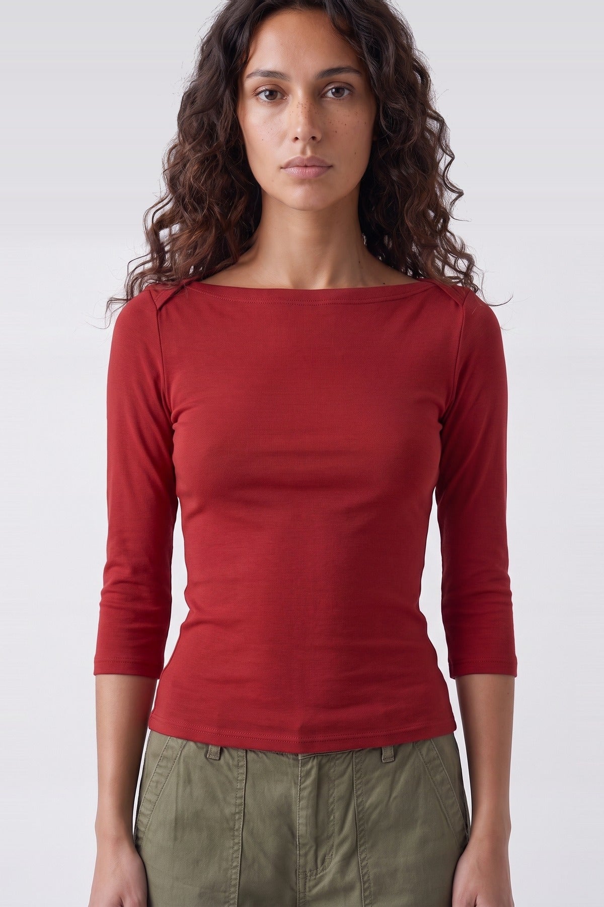 Elle Boat Neck Top Red - close up 1 view