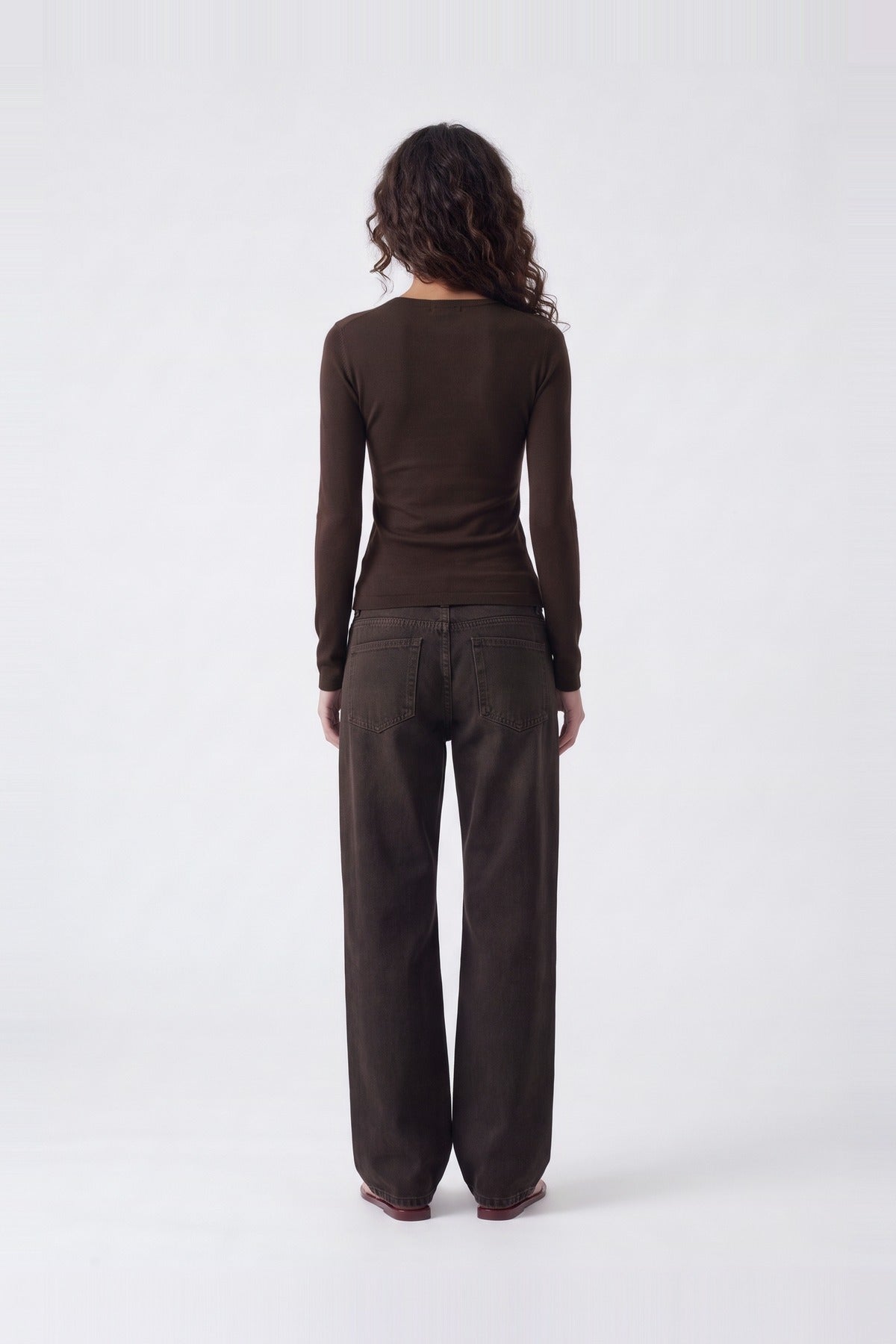 Lia Lace V Top Chocolate - back view