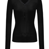 Button Long Sleeve Top - Black