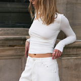 Asymmetrical Neck Top - White