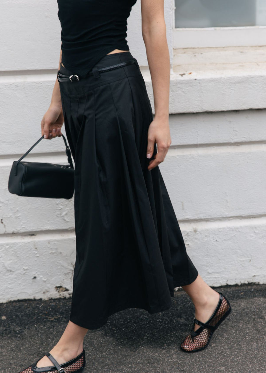 Helena Belted Long Skirt - Black