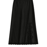 Serena Satin Lace Trim Skirt - Black