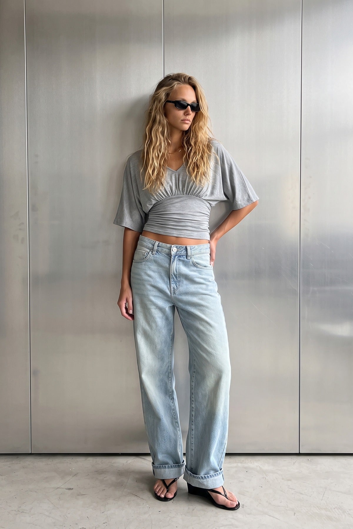 Sienna Top Grey Marle - worn, behind the scenes