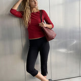 Elle Boat Neck Top Red - worn, behind the scenes