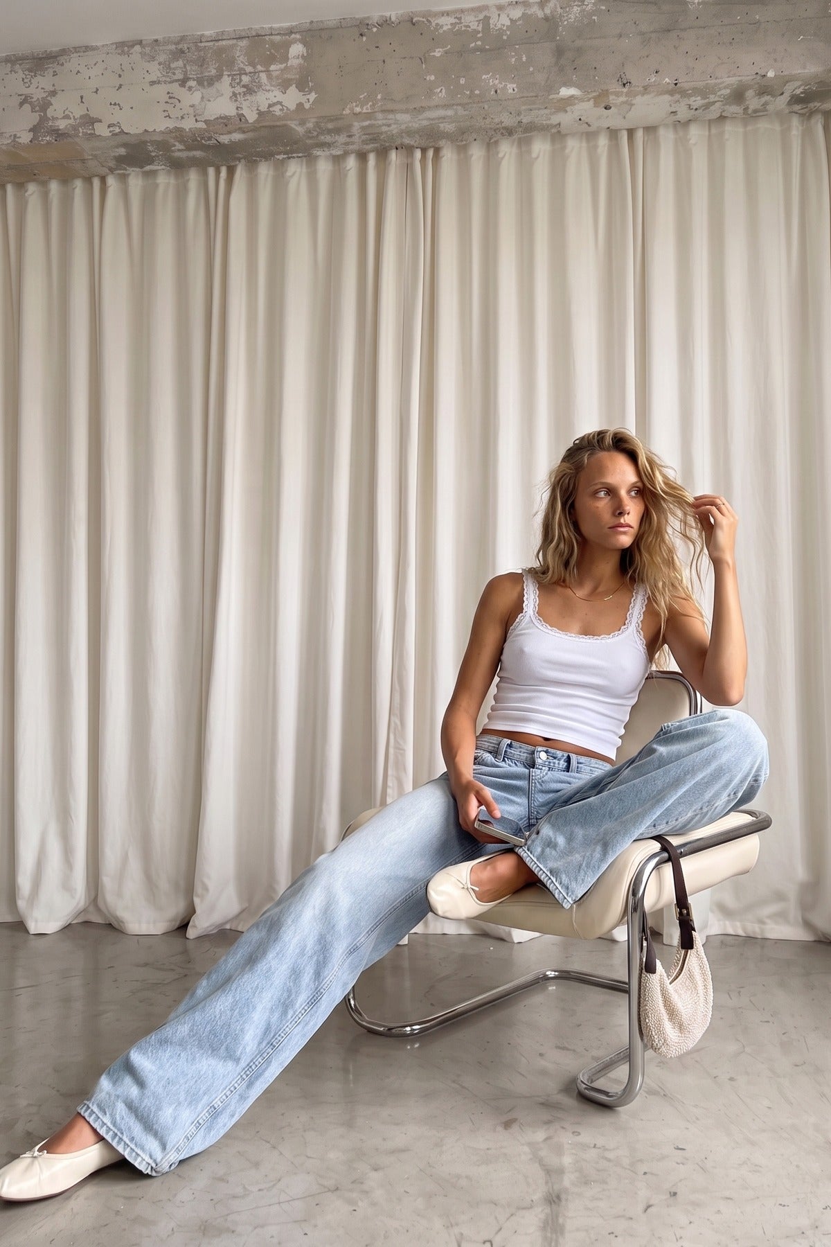 Lace Trim Tank White - worn, behind the scenes