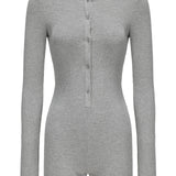 Button Ribbed Romper - Grey