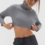 Chunky Knit Crop Skivvy - Grey