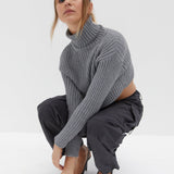 Chunky Knit Crop Skivvy - Grey