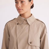Darcy tan cropped trench coat, fabric and collar detail