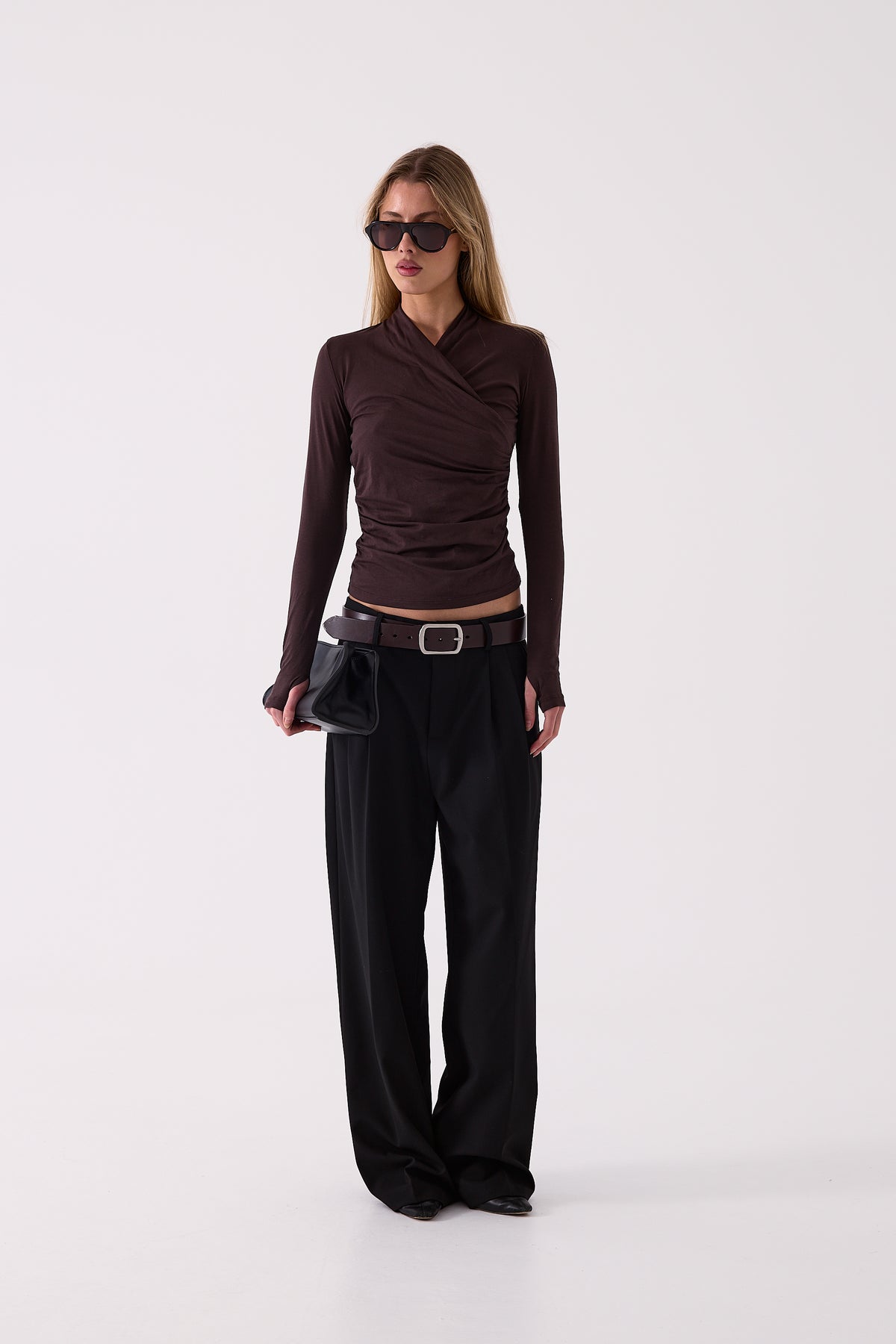 Delphine Pleated Trouser in Black – front view