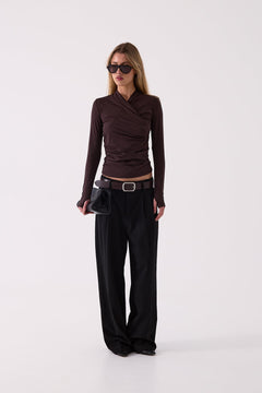 Delphine Pleated Trouser in Black – front view