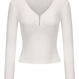 V Neck Long Sleeve Top - White