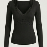 Noa Lace Long Sleeve Top - Black
