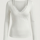 Noa Lace Long Sleeve Top - White