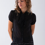 Odette Sheer Tie Blouse - Black