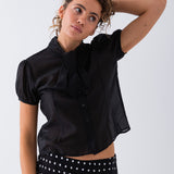 Odette Sheer Tie Blouse - Black