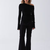 Asher Ruched Long Sleeve Top - Black