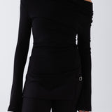 Asher Ruched Long Sleeve Top - Black