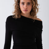 Asher Ruched Long Sleeve Top - Black