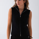 Riley Knit Zip Vest - Black