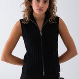 Riley Knit Zip Vest - Black