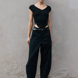 Barrel Leg Trousers - Black