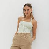 Knit Halter Top - Matcha Check