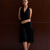 Celia Gathered Tie Skirt - Black