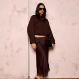 Valerie Satin Lace Skirt - Brown