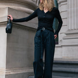 Button Long Sleeve Top - Black