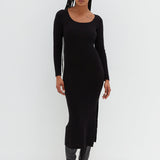 Scoop Neck Midi Dress - Black