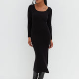 Scoop Neck Midi Dress - Black
