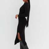 Scoop Neck Midi Dress - Black