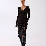 Lia Lace Trim Long Sleeve Top - Black